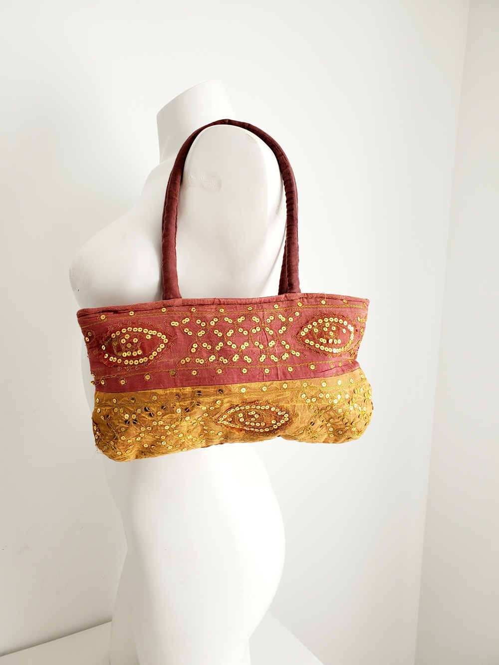 Embellished Two-Tone Silk Shoulder Bag - Pink & Gold